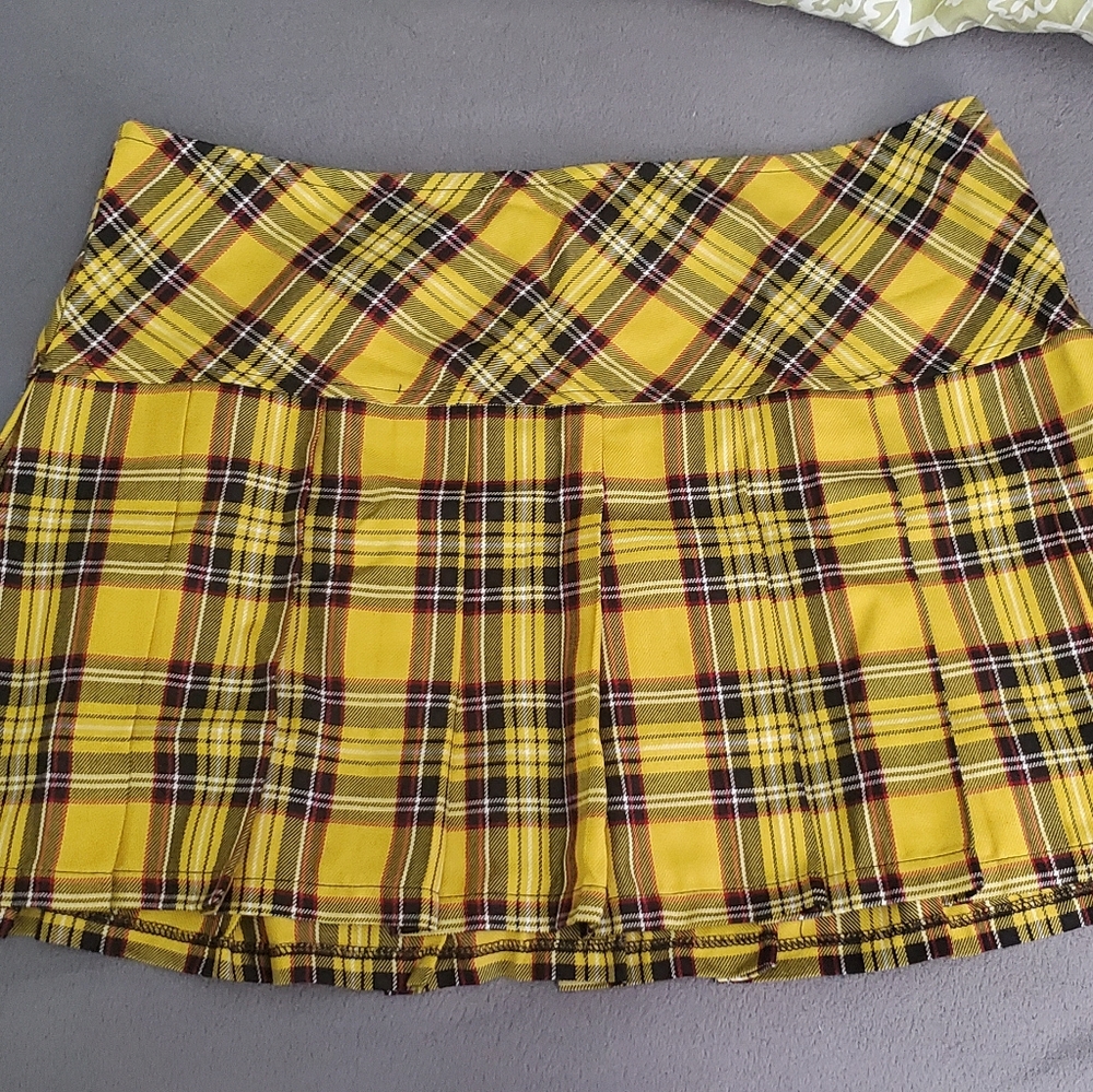 Royal Bones Yellow Plaid Mini Skirt